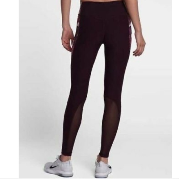 Nike Power Legend Floral Port Wine Mesh Run Training Leggings - Picture 3 of 16